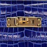 Hermès Kelly Pochette Bleu Electrique Shiny Porosus Crocodile Gold Hardware