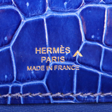 Hermès Kelly Pochette Bleu Electrique Shiny Porosus Crocodile Gold Hardware