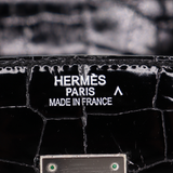 Hermès 35cm Birkin Black Shiny Porosus Crocodile Palladium Hardware