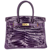 Hermès 30cm Birkin Amethyst Shiny Niloticus Crocodile Gold Hardware