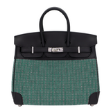 Hermès 25cm Birkin Quadrille Menthe/Black Toile/Swift Leather Palladium Hardware