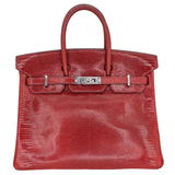 Hermès 25cm Birkin Rouge H Shiny Lizard Palladium Hardware