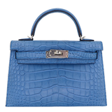 Hermès Kelly II Sellier Mini Bleu Zellige Matte Alligator Palladium Hardware