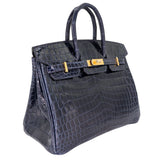 Hermès 25cm Birkin Bleu Baltique Shiny Niloticus GHW