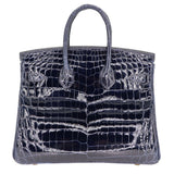 Hermès 25cm Birkin Bleu Baltique Shiny Niloticus GHW