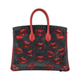 Herm�s 25cm Birkin Customized "Kiss Me" Lips Swarovski Crystal Palladium Hardware