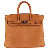 Herm�s 25cm Birkin Natural Lizard Palladium Hardware