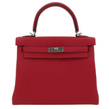 Herm�s 25cm Kelly Retourne Rouge Casaque Togo Leather Palladium Hardware
