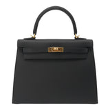 Herm�s 25cm Kelly Sellier Black Epsom Leather Gold Hardware
