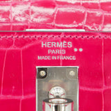 Herm�s 25cm Kelly Sellier Framboise Shiny Niloticus Crocodile Palladium Hardware