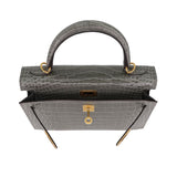 Herm�s 25cm Kelly Sellier Gris Cement Shiny Alligator Gold Hardware