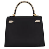 Herm�s 25cm Kelly Sellier HSS Black/ Craie Epsom Leather Gold Hardware
