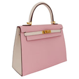 Herm�s 25cm Kelly Sellier HSS Rose Sakura/ Nata Ch√®vre Leather Brushed Gold Hardware
