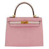 Herm�s 25cm Kelly Sellier HSS Rose Sakura/ Nata Ch√®vre Leather Brushed Gold Hardware