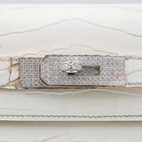 Herm�s 28cm Kelly Retourne Blanc Himalaya Matte Niloticus Crocodile Diamond Hardware