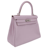 Hermès 28cm Kelly Retourne Mauve Pale Clemence Leather Palladium Hardware