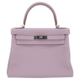 Hermès 28cm Kelly Retourne Mauve Pale Clemence Leather Palladium Hardware