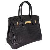 Herm�s 30cm Birkin Black Shiny Niloticus Crocodile Gold Hardware