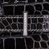 Herm�s 30cm Birkin Graphite Shiny Porosus Crocodile White Gold Diamond Hardware