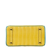 Herm�s 30cm Birkin HSS Mimosa/Bleu Paon Matte Porosus Crocodile Brushed Gold Hardware