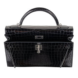 Hermès 32cm Kelly Black Shiny Niloticus Palladium Hardware