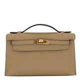 Herm�s Kelly Pochette Beige Marfa Swift Leather Gold Hardware