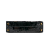 Hermès Mini Kelly II Black Shiny Crocodile Gold Hardware