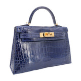 Hermès Mini Kelly II Bleu Saphir Shiny Alligator Gold Hardware