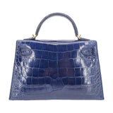 Hermès Mini Kelly II Bleu Saphir Shiny Alligator Gold Hardware