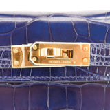 Hermès Mini Kelly II Bleu Saphir Shiny Alligator Gold Hardware